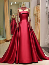 Long Sleeve Prom Dresses High Neck Burgundy Long Prom Dress Satin Evening Dress JKL1530|Annapromdress