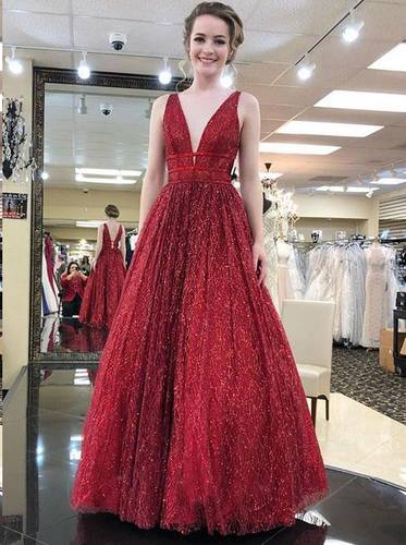 Burgundy Prom Dresses with Straps Aline Long Open Back Sparkly Lace Prom Dress JKL1533|Annapromdress
