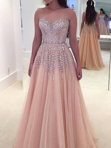 Beautiful Prom Dresses A Line Rhinestone Blushing Pink Short and Long Luxury Prom Dress JKL1534|Annapromdress