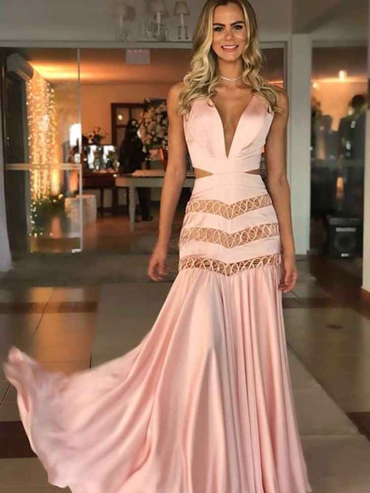 Simple Prom Dresses with Straps V-neck Pink Prom Dress Fashion Evening Dress JKL1535|Annapromdress