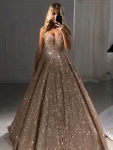 Sparkly Prom Dresses with Straps A Line V-neck Long Lace Prom Dress JKL1536|Annapromdress