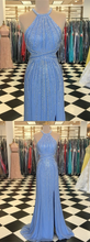 Sparkly Prom Dresses Column Beading Halter Luxury Open Back Prom Dress JKL1541|Annapromdress