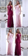 Burgundy Prom Dresses Halter Sheath Lace Sexy Beautiful Pink Prom Dress JKL1548|Annapromdress