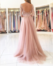 Open Back Prom Dresses Bateau Aline Dusty Rose Prom Dress Lace Evening Dress JKL1549|Annapromdress