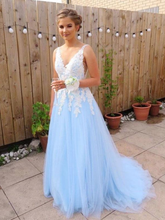 Beautiful Prom Dresses with Straps V-neck Aline Open Back Prom Dress JKL1551|Annapromdress