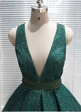 Open Back Prom Dresses V-neck A-line Long Dark Green Prom Dress Sexy Evening Dress JKL1552|Annapromdress