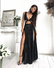 Sexy Prom Dresses Aline V Neck Floor-length Long Deep V Double Slit Prom Dress JKL1553|Annapromdress