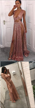 Sexy Prom Dresses Aline V Neck Floor-length Long Deep V Double Slit Prom Dress JKL1553|Annapromdress