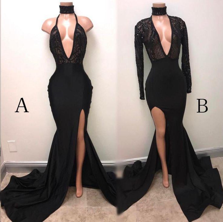 Halter Neck Sleeveless Long Slit Prom Dress main image 0