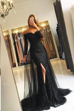 Long Sleeve Prom Dresses Off-the-shoulder Lace Long Beautiful Slit Prom Dress JKL1560|Annapromdress