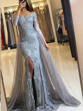 Long Sleeve Prom Dresses Off-the-shoulder Lace Long Beautiful Slit Prom Dress JKL1560|Annapromdress