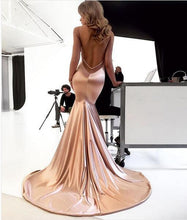 Backless Prom Dresses with Spaghetti Straps Long Open Back Simple Mermaid Prom Dress JKL1563|Annapromdress