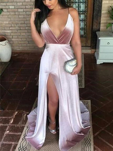 Cheap Prom Dresses A-line Spaghetti Straps Deep V Sexy Prom Dress Long Evening Dress JKL1564|Annapromdress