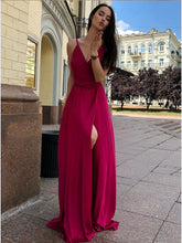 Cheap Prom Dresses Aline Spaghetti Straps Deep V Chic Simple Floor-length Slit Prom Dress JKL1567|Annapromdress