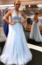 High Neck Prom Dresses Halter A-line Long Open Back Prom Dress Fashion Evening Dress JKL1571|Annapromdress