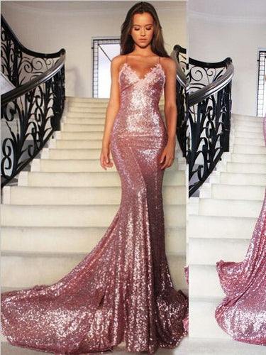 Sexy Prom Dresses Fuchsia Spaghetti Straps Trumpet/Mermaid Long Prom Dress/Evening Dress JKL157