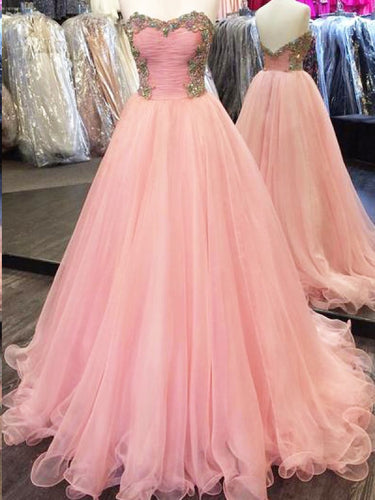 Pink Prom Dresses Sweetheart Aline Rhinestone Beautiful Long Open Back Organza Prom Dress JKL1580|Annapromdress
