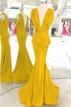 Open Back Prom Dresses Deep V Neck Ruffles Long Simple Mermaid Prom Dress JKL1589|Annapromdress