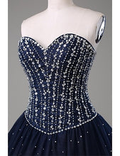 Ball Gown Prom Dresses Sweetheart Floor-length Dark Navy Satin Prom Dress/Evening Dress JKL159