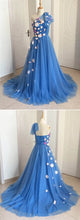 One Shoulder Prom Dresses A-line Long Hand-Made Flower Long Prom Dress Fashion Evening Dress JKL1591|Annapromdress