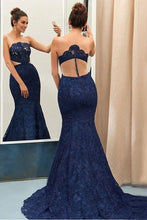 Lace Prom Dresses Mermaid Trumpet Dark Navy Long Beautiful Cheap Prom Dress JKL1592|Annapromdress