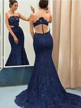 Lace Prom Dresses Mermaid Trumpet Dark Navy Long Beautiful Cheap Prom Dress JKL1592|Annapromdress