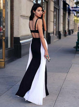 Simple Prom Dresses with Straps A Line White and Black Floor-length Long Cheap Prom Dress JKL1595|Annapromdress