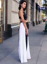 Simple Prom Dresses with Straps A Line White and Black Floor-length Long Cheap Prom Dress JKL1595|Annapromdress