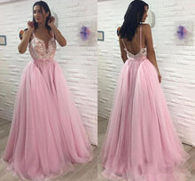 Open Back Prom Dresses with Straps Aline Appliques Long Fairy Pink Prom Dress JKL1596|Annapromdress