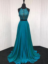 Two Piece Prom Dresses A-line Halter Appliques Long Simple Cheap Prom Dress JKL1599|Annapromdress