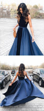 Fashion Prom Dresses Scoop Sweep Train A-line Simple Dark Navy Long Prom Dress JKL1600|Annapromdress
