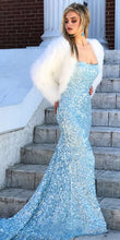 Mermaid Prom Dresses with Straps Open Back Simple Blue Sequins Lace Long Prom Dress JKL1603|Annapromdress