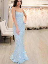 Mermaid Prom Dresses with Straps Open Back Simple Blue Sequins Lace Long Prom Dress JKL1603|Annapromdress