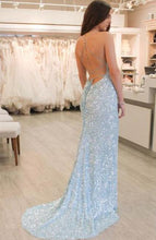 Mermaid Prom Dresses with Straps Open Back Simple Blue Sequins Lace Long Prom Dress JKL1603|Annapromdress