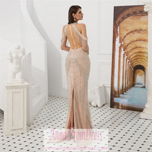 Sparkly Prom Dresses Scoop Sheath Back Slit Beaded Prom Dress Sexy Evening Dress JKL1604|Annapromdress