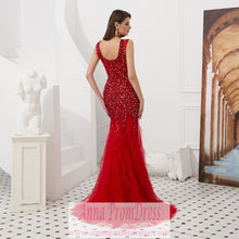 Red Prom Dresses Scoop Trumpet Mermaid Plume Beaded Long Open Back Prom Dress JKL1605|Annapromdress