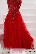 Red Prom Dresses Scoop Trumpet Mermaid Plume Beaded Long Open Back Prom Dress JKL1605|Annapromdress