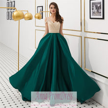 Sparkly Prom Dresses Aline Beading V-neck Open Back Satin Dark Green Prom Dress JKL1606|Annapromdress