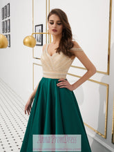 Sparkly Prom Dresses Aline Beading V-neck Open Back Satin Dark Green Prom Dress JKL1606|Annapromdress