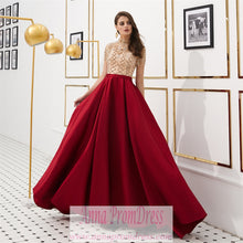 High Neck Prom Dresses A Line Burgundy Long Beaded Prom Dress Gorgeous Evening Dress JKL1607|Annapromdress