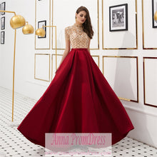 High Neck Prom Dresses A Line Burgundy Long Beaded Prom Dress Gorgeous Evening Dress JKL1607|Annapromdress