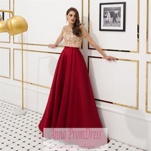 High Neck Prom Dresses A Line Burgundy Long Beaded Prom Dress Gorgeous Evening Dress JKL1607|Annapromdress