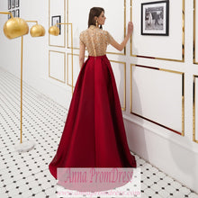 High Neck Prom Dresses A Line Burgundy Long Beaded Prom Dress Gorgeous Evening Dress JKL1607|Annapromdress