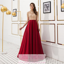 High Neck Prom Dresses A Line Burgundy Long Beaded Prom Dress Gorgeous Evening Dress JKL1607|Annapromdress