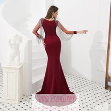 Long Sleeve Prom Dresses Mermaid Long Burgundy Beading Sexy Gorgeous Prom Dress JKL1608|Annapromdress