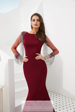 Long Sleeve Prom Dresses Mermaid Long Burgundy Beading Sexy Gorgeous Prom Dress JKL1608|Annapromdress