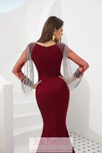 Long Sleeve Prom Dresses Mermaid Long Burgundy Beading Sexy Gorgeous Prom Dress JKL1608|Annapromdress