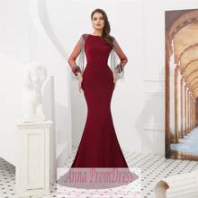 Long Sleeve Prom Dresses Mermaid Long Burgundy Beading Sexy Gorgeous Prom Dress JKL1608|Annapromdress