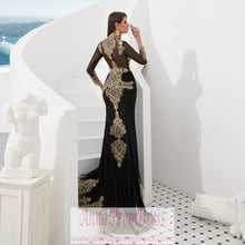 Long Sleeve Prom Dresses V-neck Mermaid Cape Black Prom Dress Fashion Evening Dress JKL1609|Annapromdress