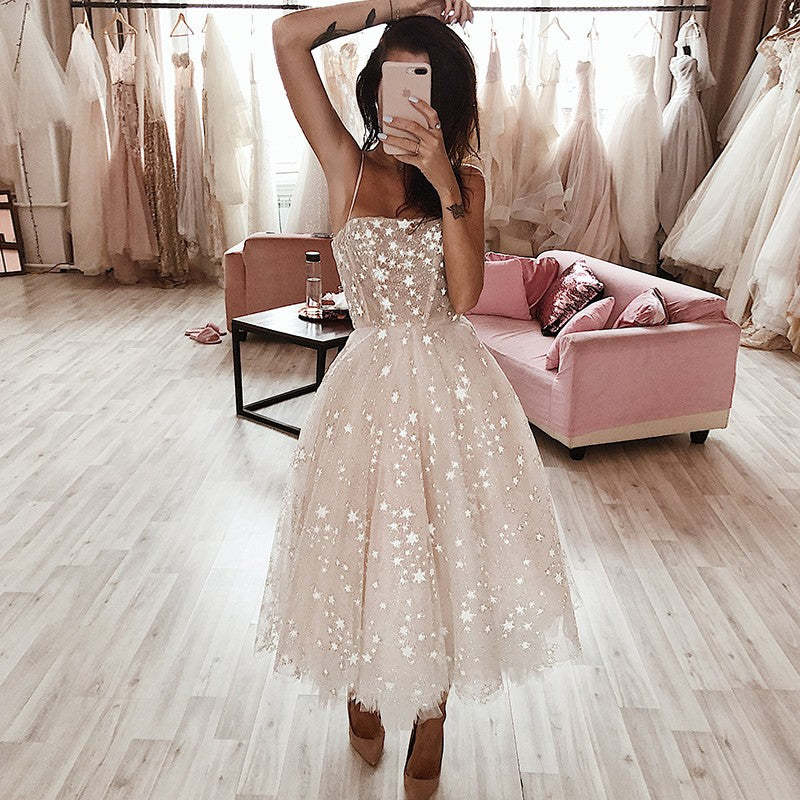 prom dresses fashion Sparkly Prom Dresses with Straps Star Lace Tea-length Prom Dress Fashi – Anna prom dresses fashion Sparkly Prom Dresses with Straps Star Lace Tea-length Prom Dress Fashi – Anna